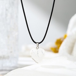 Говлит Кулон в форме сердца из натурального говлита на черном шнурке., украшения с целебными кристаллами для мужчин и женщин, платина, 17.32 дюйм (44 см)