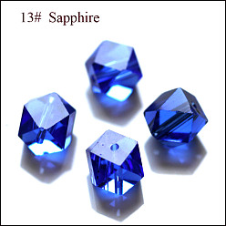 Синий Имитация Австрийские кристаллические шарики, класс AAA, граненые, безугловые кубические бусины, синие, 6x5.5x5.5 мм, отверстие : 0.7~0.9 мм