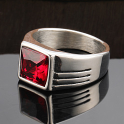 (123L) Белый крем непрозрачный блеск Модные 304 кольца из нержавеющей стали с кубическим цирконием для мужчин, панк-стиль, прямоугольные, огнеупорный кирпич, размер США 9 (18.9 мм)