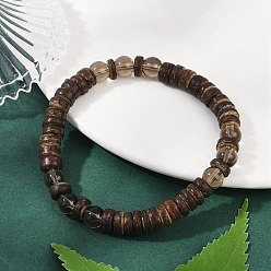 Кокос Браслеты из натуральных кокосовых бусин рондель для мужчин, с круглыми бусинами из синтетического дымчатого кварца, внутренний диаметр: 2-3/8 дюйм (6 см)