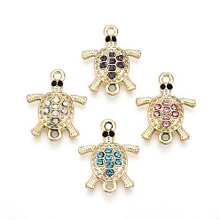 (52) Непрозрачная лаванда Подвески из сплава со стразами, золотой свет, без кадмия и без свинца, черепаха, разноцветные, 19x15x3 мм, отверстие : 1.6 мм