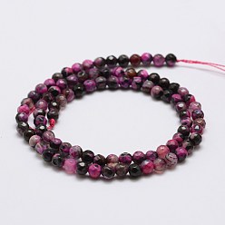 Deep Pink Faceted Natural Fire Crackle Agate Beads Strands, Round, Dyed & Heated, Deep Pink, 4mm, Hole: 0.8mm, about 90~92pcs/strand, 14 inch(35.6cm)