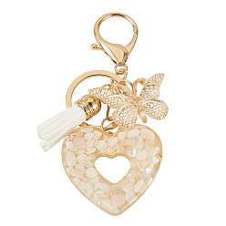 Белый Брелоки из смолы в форме сердца с бабочкой, с фурнитурой из цинкового сплава и застежками в виде клешней омара., золотой свет, белые, 90~100 мм