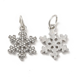 Platin Farbe Rack-Beschichtung Legierung Kristall Strass Anhänger, mit Ringe springen, Schneeflockenzauber, Platin Farbe, 20.5x15.5x2 mm, Bohrung: 6 mm