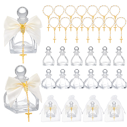 Белый 14шт. квадратный стеклянный флакон для духов с ароматерапией, многоразовая бутылка, с 14 браслетами из цинкового сплава и АБС-пластика с жемчужными подвесками, Подарочные мешочки из органзы и бантик из полиэстера, белые, 5.4x11 см, емкость: 50 мл (1.69 жидких унций)