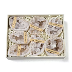 Натуральный Агат Природный агат, жеода, образец минерала из рога изобилия, кластер необработанных кристаллов, Целебный кристалл в подарок для домашнего декора, с бумажной коробкой, 65~72x37.5~62.5x17~25 мм