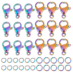 Rainbow Color Набор для поиска поделок для изготовления ювелирных изделий, включая 30 шт. ионное покрытие (ip) 304 застежка-карабин из нержавеющей стали, 60 шт. 304 открытые соединительные кольца из нержавеющей стали, Радуга цветов, 90 шт / коробка