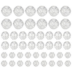 Посеребрённый 60шт. 3 стили долговечные полые латунные бусины с покрытием, филигранные бусы, круглые, 925 серебро покрытием, 4~7.5x3.5~7 мм, отверстие : 1.2~3 мм, 20 шт / стиль