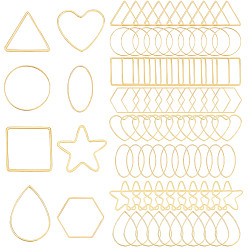 Золотой 80шт. 8 стили латунные соединительные кольца, звезда и круглое кольцо и капля и треугольник и квадрат и сердце и овал и шестиугольник, золотые, 17.5~30x16~21.5x0.8~1 мм, 10 шт / стиль