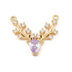 Лиловый Латунные микро проложить кубического циркония подвески, подвеска в виде головы оленя, долговечный, без кадмия и без свинца, реальный 18 k позолоченный, сирень, 18~18.5x22~24x4 мм, отверстие : 1.2 мм