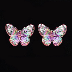 Pink Гальванические акриловые подвески, с покрытием AB цвета, бабочка, розовые, 31x41x4 мм, отверстие : 1.2 мм