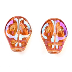 Шоколадный Стеклянные бусины с гальваническим покрытием , череп, цвет шоколада, 10x8x7.5 мм, отверстие : 1 мм, около 65 шт / нитка, 25.59'' (65 см)