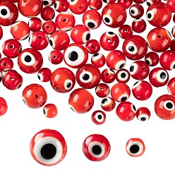 Dark Red 3 Strands 3 Style Handmade Evil Eye Lampwork Round Bead Strands, Dark Red, 6~10mm, Hole: 1mm, about 39~65pcs/strand, 14.17~14.96 inch(36~38cm), 1 strand/style