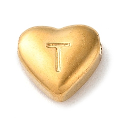 Letter T 201 bolas de acero inoxidable, dorado, corazón, letra t, 7x8x3.5 mm, agujero: 1.5 mm