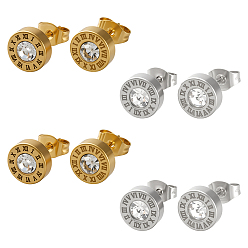 (52) Непрозрачная лаванда 8шт. 2 цвета 304 плоские круглые серьги-гвоздики из нержавеющей стали, со стразами, разноцветные, 8 мм, 4 шт / цвет