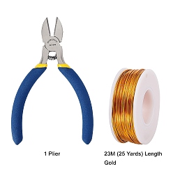 Gold DIY Jewelry Kits, with Aluminum Wire and Iron Side Cutting Pliers, Gold, 1mm, about 23m/roll, 6rolls/set