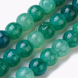 Морско-зеленый Стеклянные бусины кракле, круглые, цвета морской волны, 8~8.5 мм, отверстие : 1 мм, около 48 шт / нитка, 36~37.5 см
