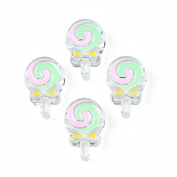 Pale Green Transparent Acrylic Beads, with Enamel, Lollipop, Pale Green, 28x18.5x10.5mm, Hole: 3mm