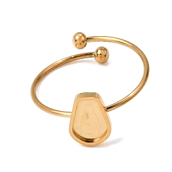 Real 18K Gold Plated Teardrop 304 Stainless Steel Open Cuff Bangle Makings with Bezel Tray, Ion Plating(IP), Long-Lasting Plated, Real 18K Gold Plated, Inner Diameter: 0.75 inch(1.9cm), Tray: 9x6mm