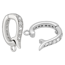 Платина 2шт. стерлинговое серебро, микропаве, прозрачные кубические цирконии, застежки-клипсы, овальные, платина, 12x7.5x2.5 мм, отверстие : 1 мм