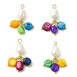 (52) Непрозрачная лаванда Подвески из натурального жемчуга и окрашенных ракушек, рисовые амулеты с кисточкой из рисовых самородков, золотые, разноцветные, 30~32x12~14x12~14 мм, отверстие : 2.5 мм