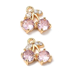 Бледно-Розовый Латунные микро проложить кубического циркония подвески, без кадмия, без никеля и без свинца, черри прелести, реальный 18 k позолоченный, розовый жемчуг, 9.5x10x3 мм, отверстие : 1.2 мм