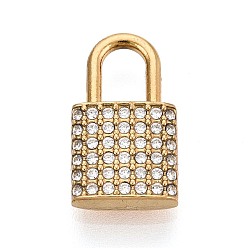 Золотой 303 подвески из нержавеющей стали, со стразами, замковые прелести, ионное покрытие (ip), долговечный, золотые, 15x8.5x3 мм, отверстие : 5x3.5 мм