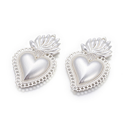 Матовый Серебристый Цвет Подвески из сплава , святое сердце, сердце святого пламени, матовое серебро, 40x25x3.5 мм, отверстие : 1.5 мм