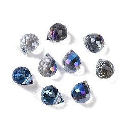 Темно-Синий Гальванические стеклянные бусины, с половиным покрытием цвета радуги, граненые, слеза, темно-синий, 8x6 мм, отверстие : 1 мм
