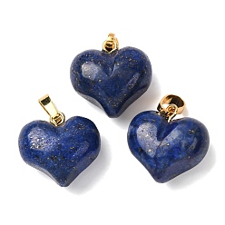Ляпис-Лазурь Крашеные природные лазурит подвески, подвески-сердечки с латунными застежками на порожках, золотые, 17x17.5x11 мм, отверстие : 6.5x4 мм