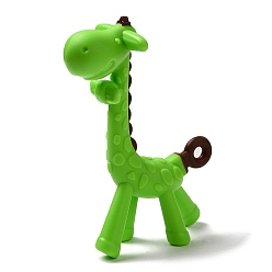 Lawn Green Giraffe Food Grade Eco-Friendly Silicone Pendants, Chewing Beads For Teethers, DIY Nursing Necklaces Making, Lawn Green, 135x47x88.5mm, Hole: 7mm