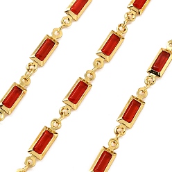 (123L) Белый крем непрозрачный блеск Прямоугольные звенья латунных стеклянных цепей, с катушкой, долговечный, пайки, без свинца и без кадмия, стойки покрытие, реальный 18 k позолоченный, огнеупорный кирпич, 14.5x4x2 мм