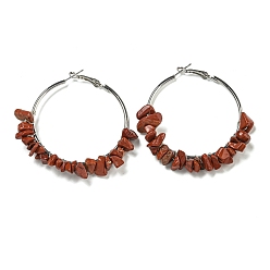 Красный Камень Серьги-кольца из сплава с медной проволокой из натуральной красной яшмы, 60~62x10~13 мм