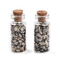 Джаспер Зебра Стеклянные украшения для бутылок желаний, с натуральной зебровой яшмой внутри и пробковой пробкой, 37.5x16 мм