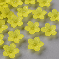 Желтый Матовые акриловые колпачки из бисера, 5-лепесток, цветок, желтые, 19.5x20x5.5 мм, отверстие : 1.6 мм, Около 740 шт / 500 г