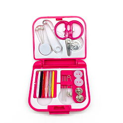 Fuchsia Sewing Tool Sets, including Sewing Needles, Polyester Thread, Safety Pins, Button, Sewing Snap Button, Clamp, Scissor, Sewing Needle Devices Threader, Fuchsia, 70x65x17.5mm