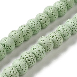 Бледно-Зеленый Нити бусин из натурального камня, окрашенные в лавовый камень, рондель, бледно-зеленый, 8x5~6 мм, отверстие : 1.6 мм, около 65~66 шт / нитка, 15.75'' (40~40.5 см)