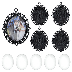 Черный Сделай сам подвески, в том числе кабошоны из прозрачного стекла, тибетский стиль овальный сплава настройки кулон кабошон, чёрные, 61x47x3 мм, отверстие : 3 мм