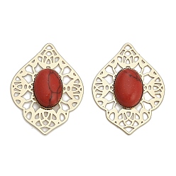 Красный Латунные паве окрашенные синтетические бирюзовые ромбовидные филигранные соединения, золотые, красные, 33.5x25.5x5 мм, отверстие : 1.5x1 мм