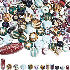 (52) Непрозрачная лаванда 120шт 12 стили фарфоровые бусины ручной работы, фантазии античного стекла фарфора, разнообразные, разноцветные, 10~32x6~10.5 мм, отверстие : 2~3 мм