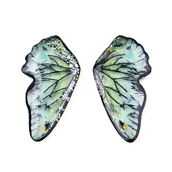Aquamarine Transparent Epoxy Resin Cabochons, Double-Sided, with Sequins, Wing, Aquamarine, 34x17x3mm