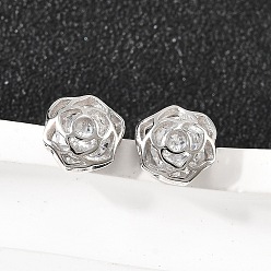 Платина Роза 925 серьги-гвоздики из стерлингового серебра с микропаве из прозрачных кубических цирконий, платина, 7.5x7.5 мм