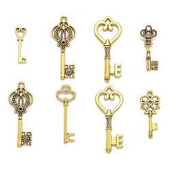 Antique Golden Tibetan Style Alloy Pendants, Mixed Key, Antique Golden, 28~46x9~16x1~4.5mm, Hole: 1.5~5mm, about 60~65pcs/100g