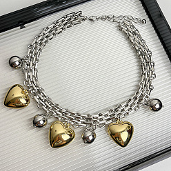 Золотой & Серебряный Ожерелья-нагрудники с подвеской в виде сердца из сплава для женщин, золотой и серебряный, 14.57 дюйм (37 см)