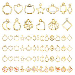 Golden 52Pcs 13 Style Alloy Open Back Bezel Charms, for DIY UV Resin, Epoxy Resin, Pressed Flower Jewelry, Cadmium Free & Lead Free, Mixed Shapes, Golden, 13~16x10~19x1.5~2mm, Hole: 1.4~1.8mm, 4pcs/style