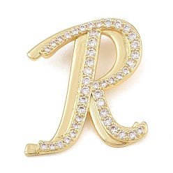 Letter R Pendentifs en laiton zircon cubique transparent, charmes de lettre, plaqué longue durée, crémaillère plaquage, sans plomb et sans cadmium, réel 18 k plaqué or, lettre r, 26x23x6.5mm, Trou: 3mm