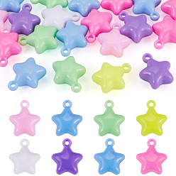 Mixed Color 20Pcs Opaque Acrylic Pendants, Star, Mixed Color, 27.5x23.5x13mm, Hole: 3mm