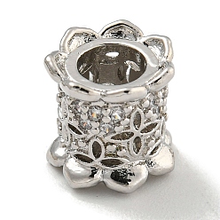 Платина Реечное покрытие латунь микро паве прозрачный кубический цирконий европейские бусины, бусины с большим отверстием, долговечный, без свинца и без кадмия, колонка, платина, 9x8.5 мм, отверстие : 4.5 мм