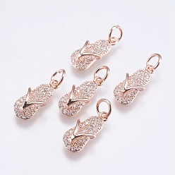 Розовый Позолоченный Латунные микро проложить кубического циркония подвески, без кадмия и без свинца, шлепанцы / шанкла, Настоящее розовое золото покрыто, 15x6.5x4 мм, отверстие : 3 мм