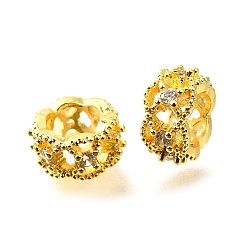 Золотой Колонна латунные микро-паве кубические циркониевые разделительные бусины, стойки покрытие, долговечный, золотые, 8x4 мм, отверстие : 4 мм